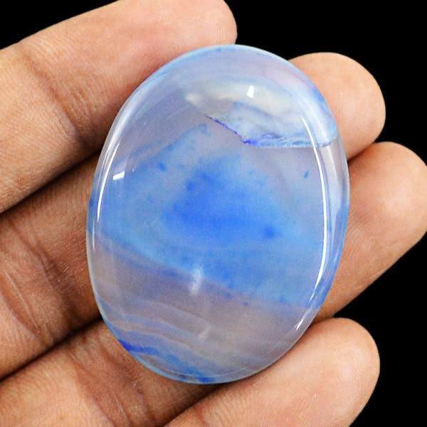 gemsmore:Natural Blue Striped Onyx Oval Shape Healing Palm Gemstone