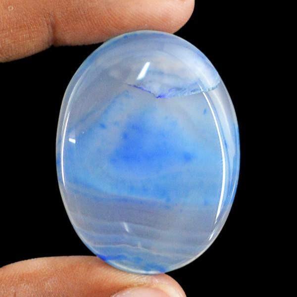 gemsmore:Natural Blue Striped Onyx Oval Shape Healing Palm Gemstone