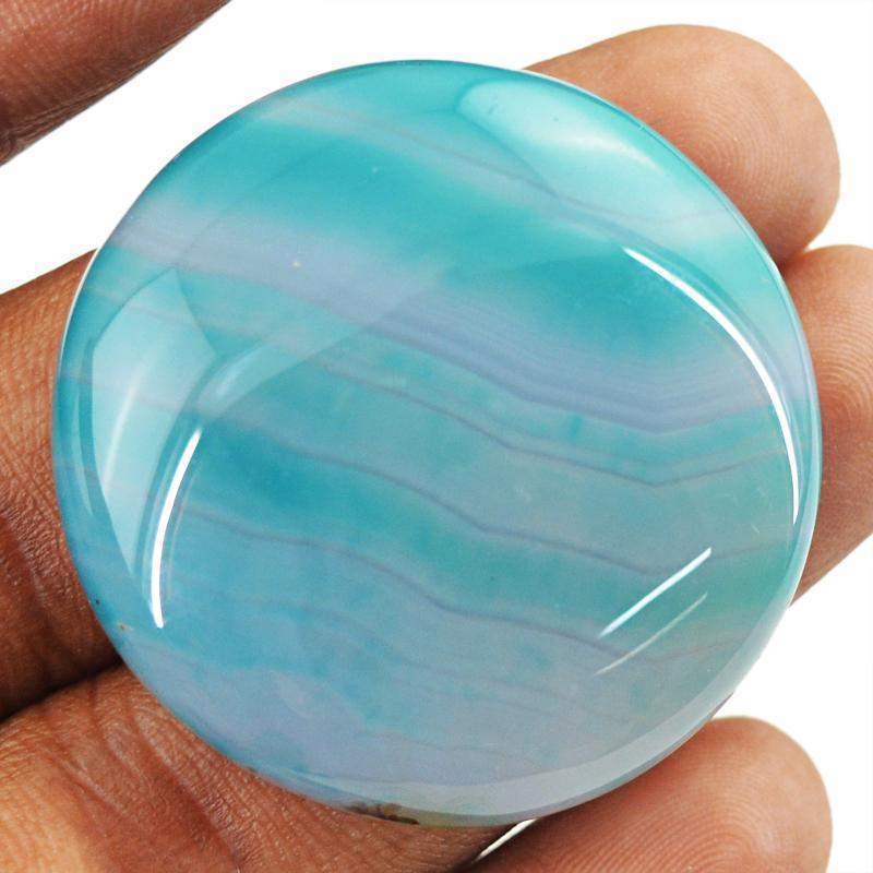 gemsmore:Natural Blue Striped Onyx Round Shape Gemstone