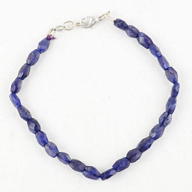 gemsmore:Natural Blue Tanzanite Bracelet Oval Shape Faceted Beads