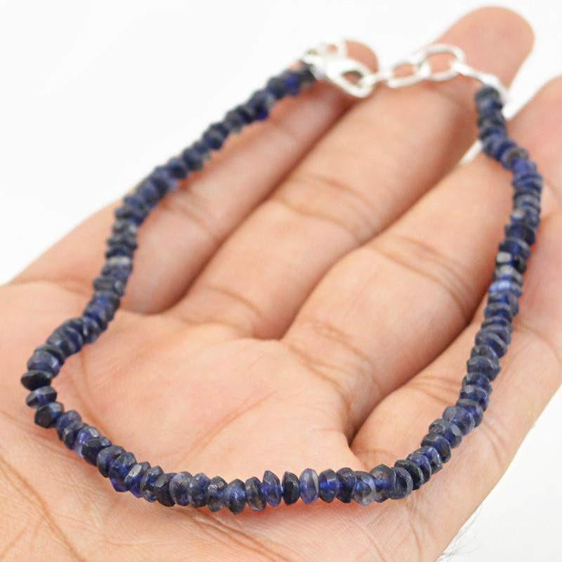 gemsmore:Natural Blue Tanzanite Bracelet Round Faceted Beads Bracelet