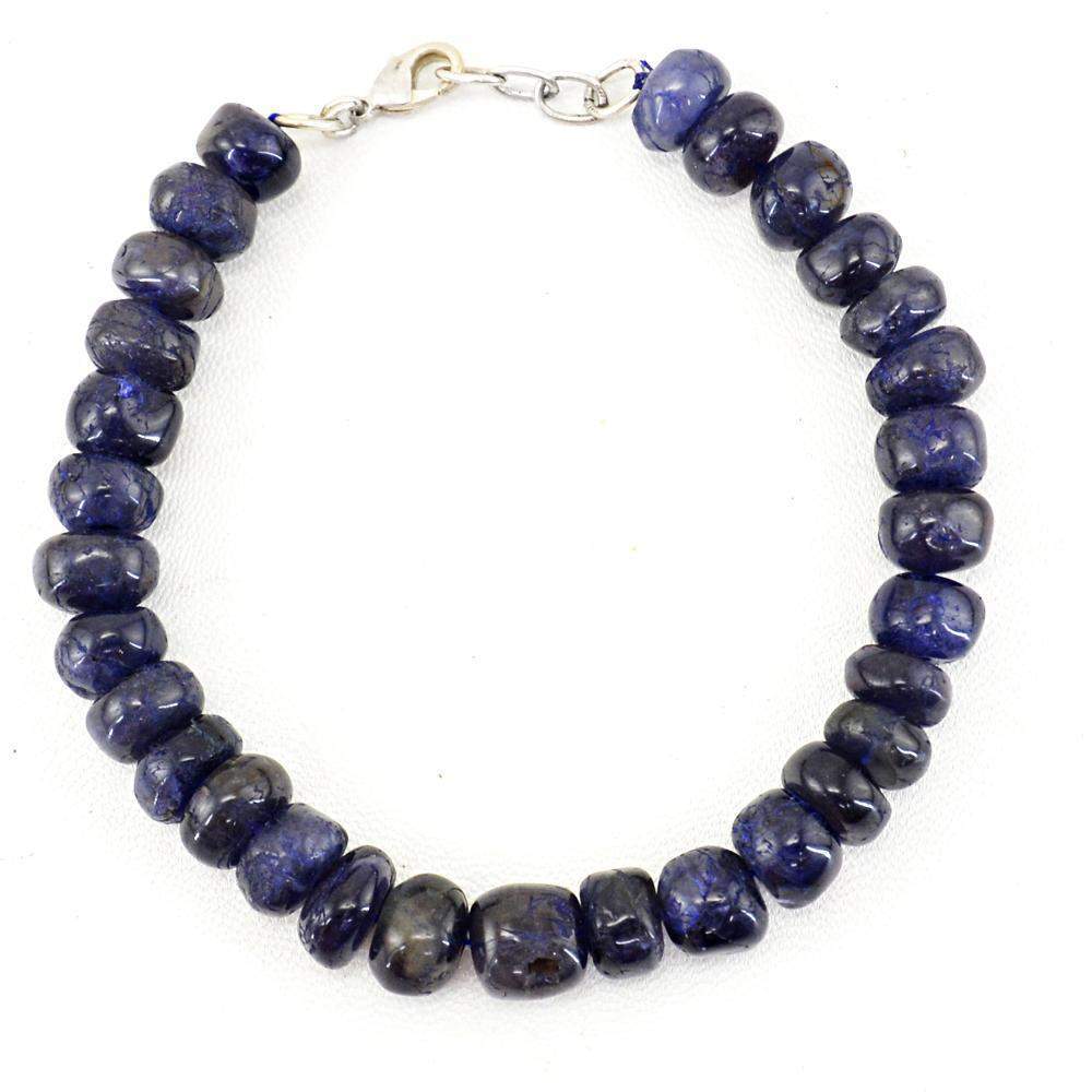 gemsmore:Natural Blue Tanzanite Bracelet Round Shape Untreated Beads