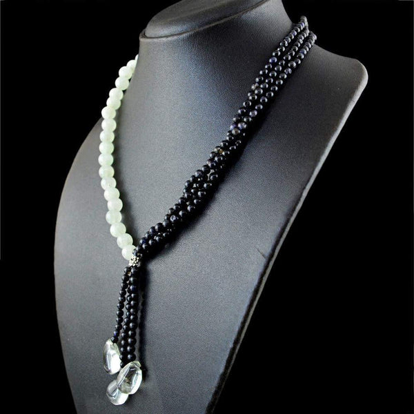 gemsmore:Natural Blue Tanzanite & Green Aquamarine Necklace Untreated Round Beads