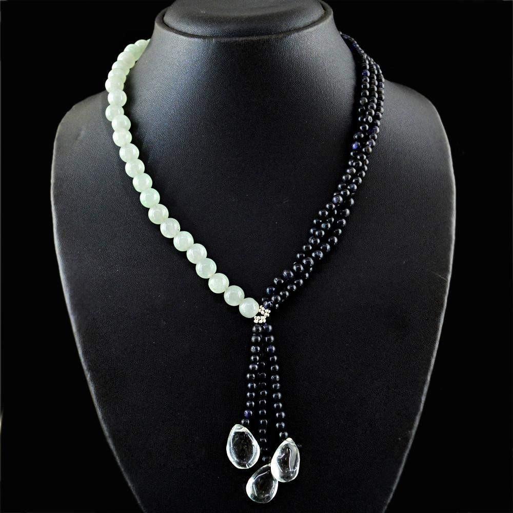 gemsmore:Natural Blue Tanzanite & Green Aquamarine Necklace Untreated Round Beads