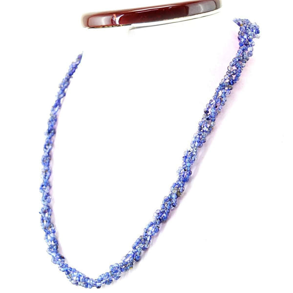 gemsmore:Natural Blue Tanzanite Necklace 20 Inches Long Untreated Round Beads