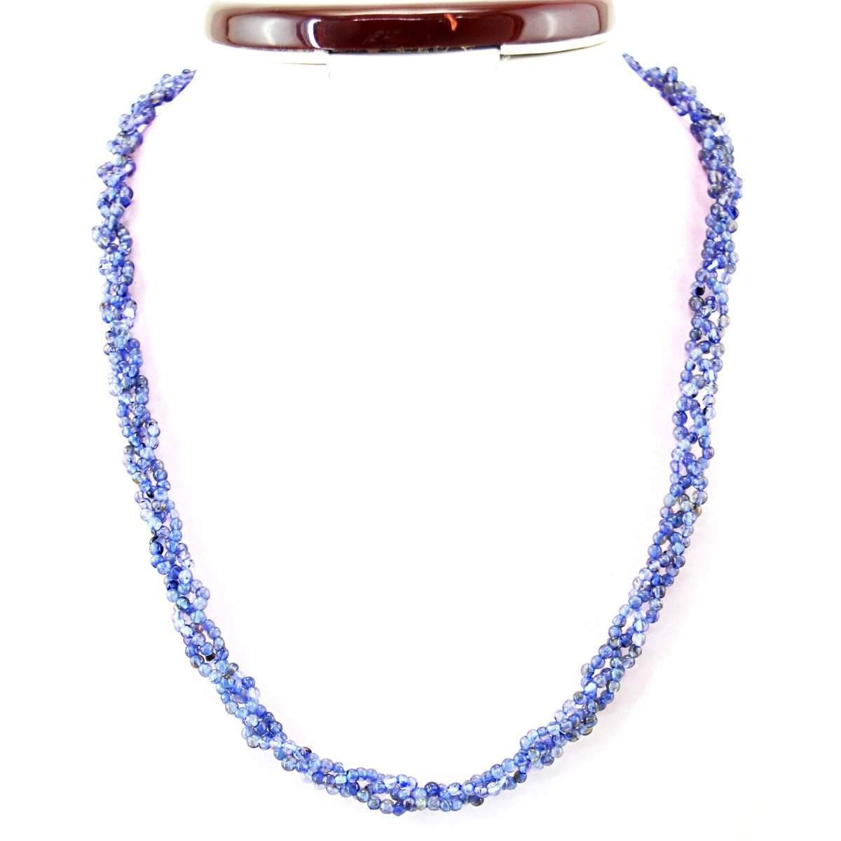 gemsmore:Natural Blue Tanzanite Necklace 20 Inches Long Untreated Round Beads