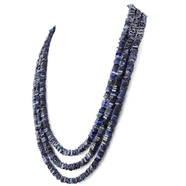 gemsmore:Natural Blue Tanzanite Necklace 3 Line Untreated Beads