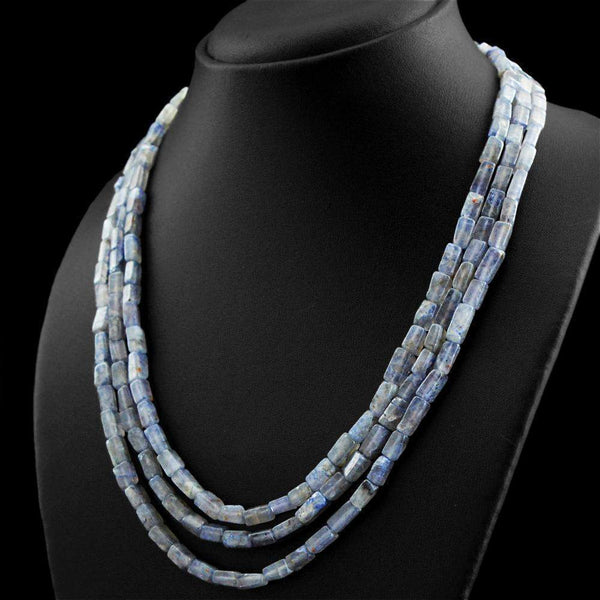 gemsmore:Natural Blue Tanzanite Necklace 3 Strand Untreated Beads