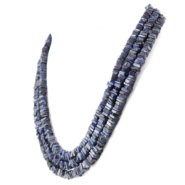 gemsmore:Natural Blue Tanzanite Necklace 3 Strand Untreated Beads