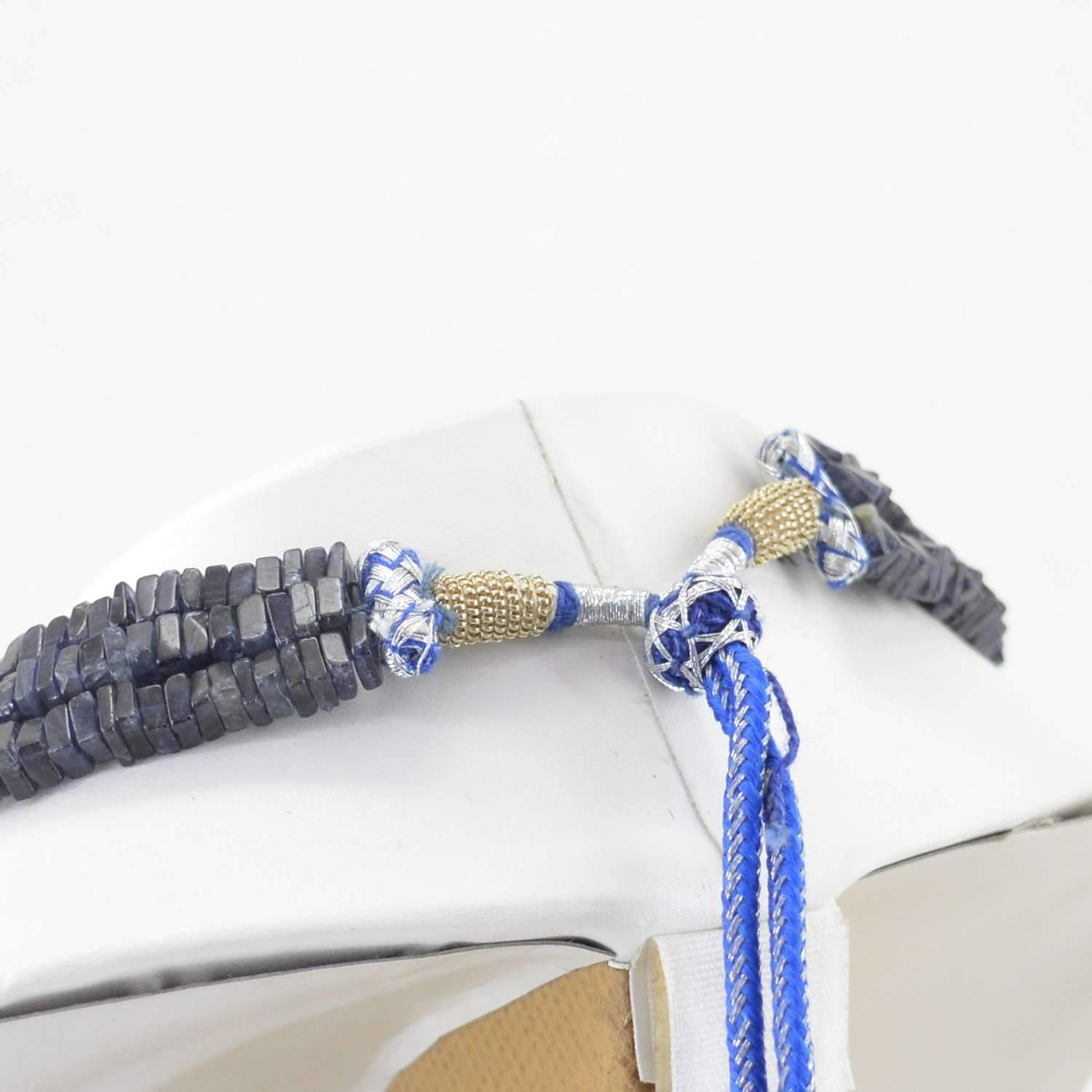 gemsmore:Natural Blue Tanzanite Necklace 3 Strand Untreated Beads