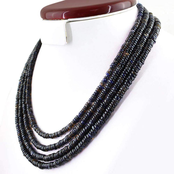 gemsmore:Natural Blue Tanzanite Necklace Round Shape Untreated Beads