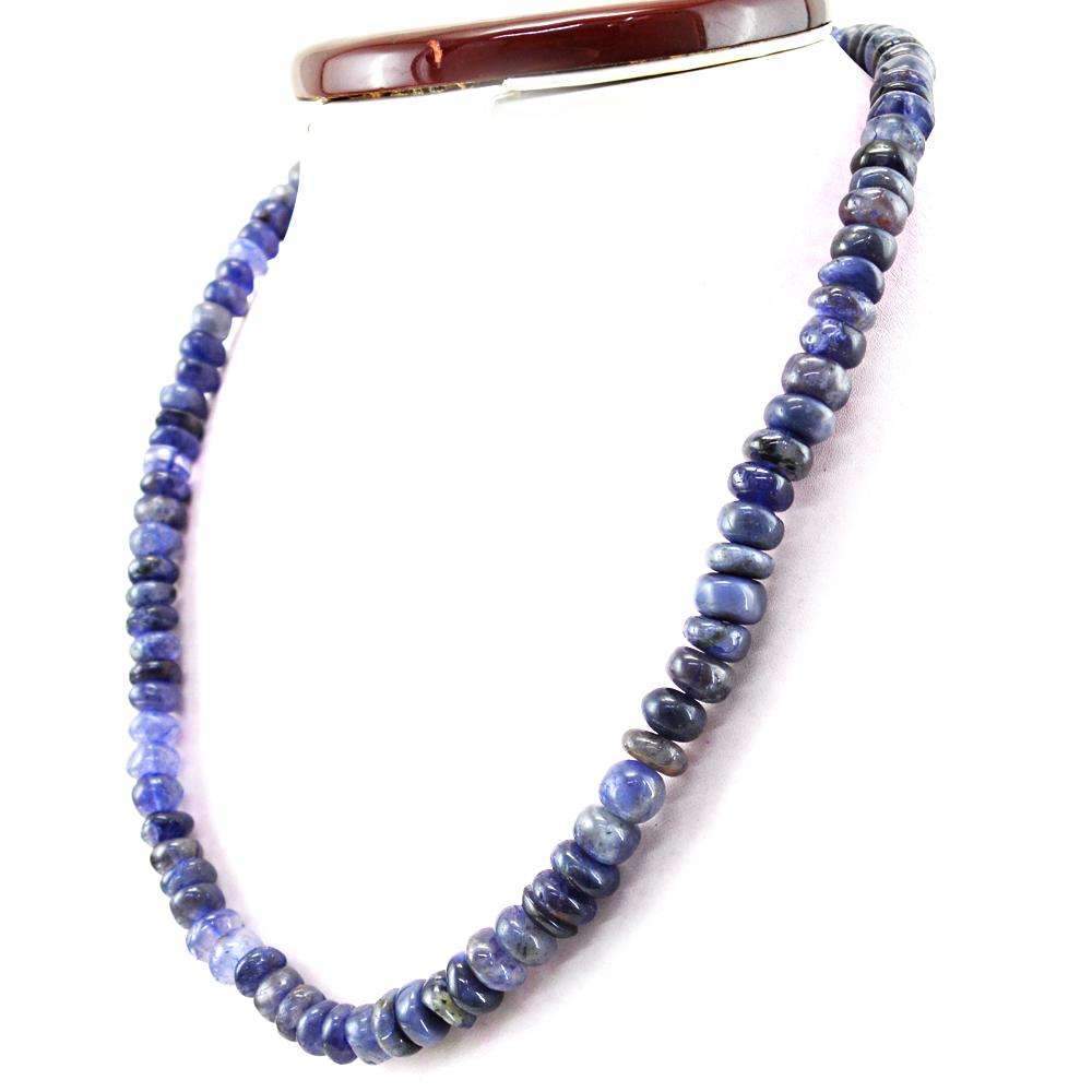 gemsmore:Natural Blue Tanzanite Necklace Round Shape Untreated Beads