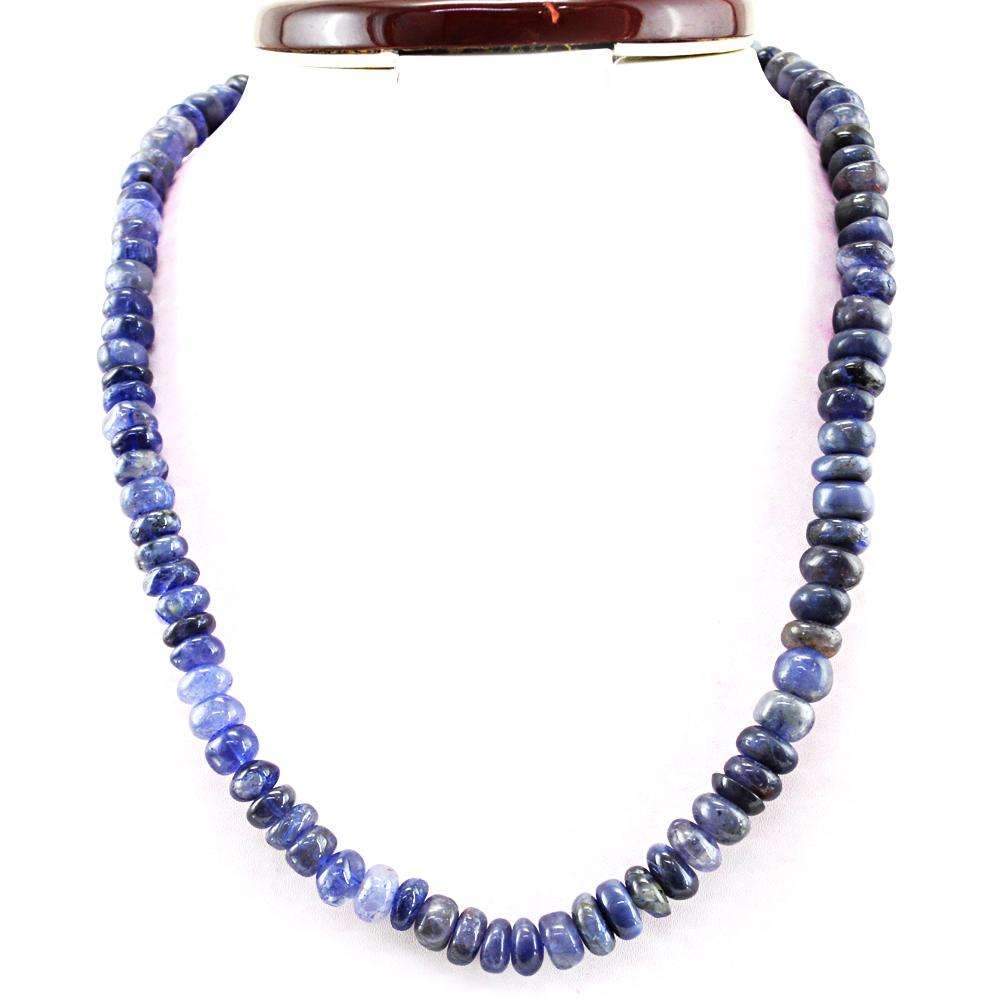 gemsmore:Natural Blue Tanzanite Necklace Round Shape Untreated Beads