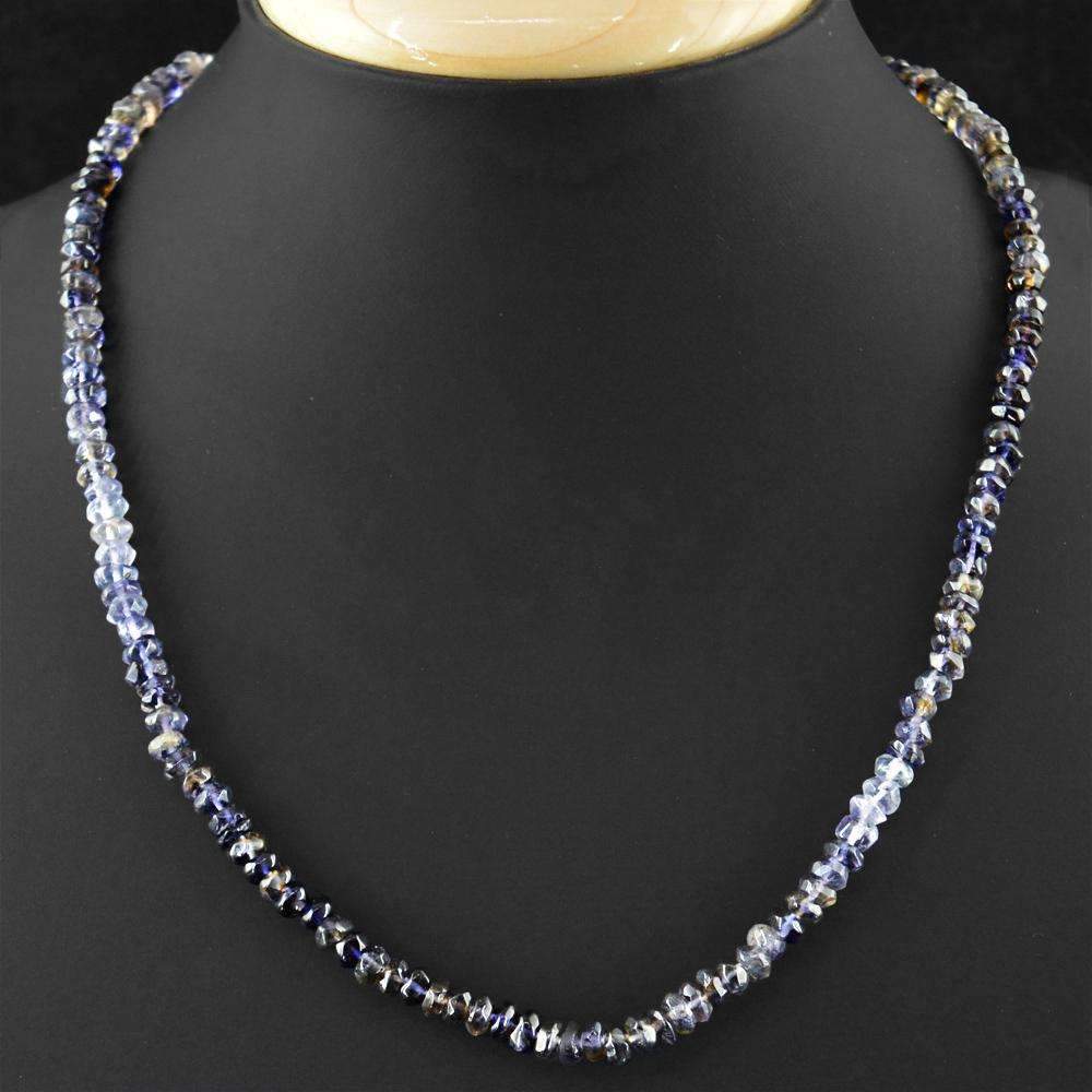 gemsmore:Natural Blue Tanzanite Necklace Single Strand Round Shape Beads