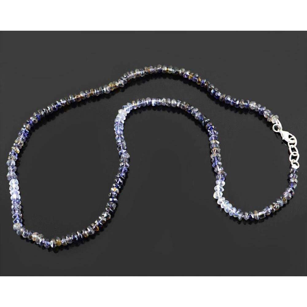 gemsmore:Natural Blue Tanzanite Necklace Single Strand Round Shape Beads