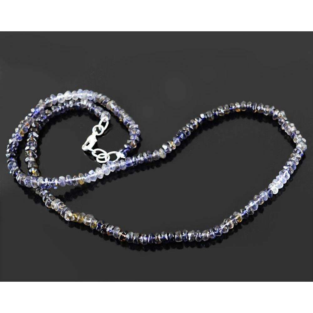gemsmore:Natural Blue Tanzanite Necklace Single Strand Round Shape Beads