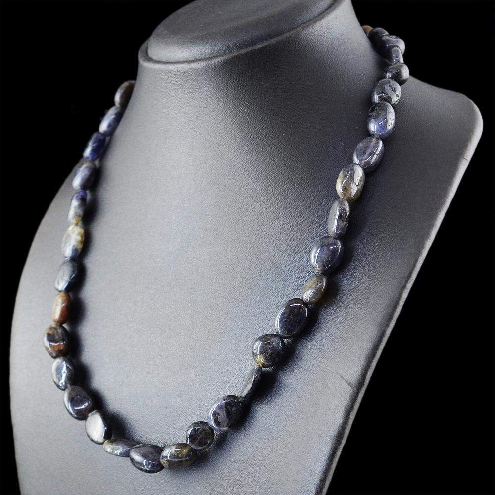 gemsmore:Natural Blue Tanzanite Necklace Single Strand Untreated Beads