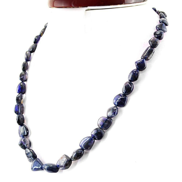 gemsmore:Natural Blue Tanzanite Necklace Untreated Beads