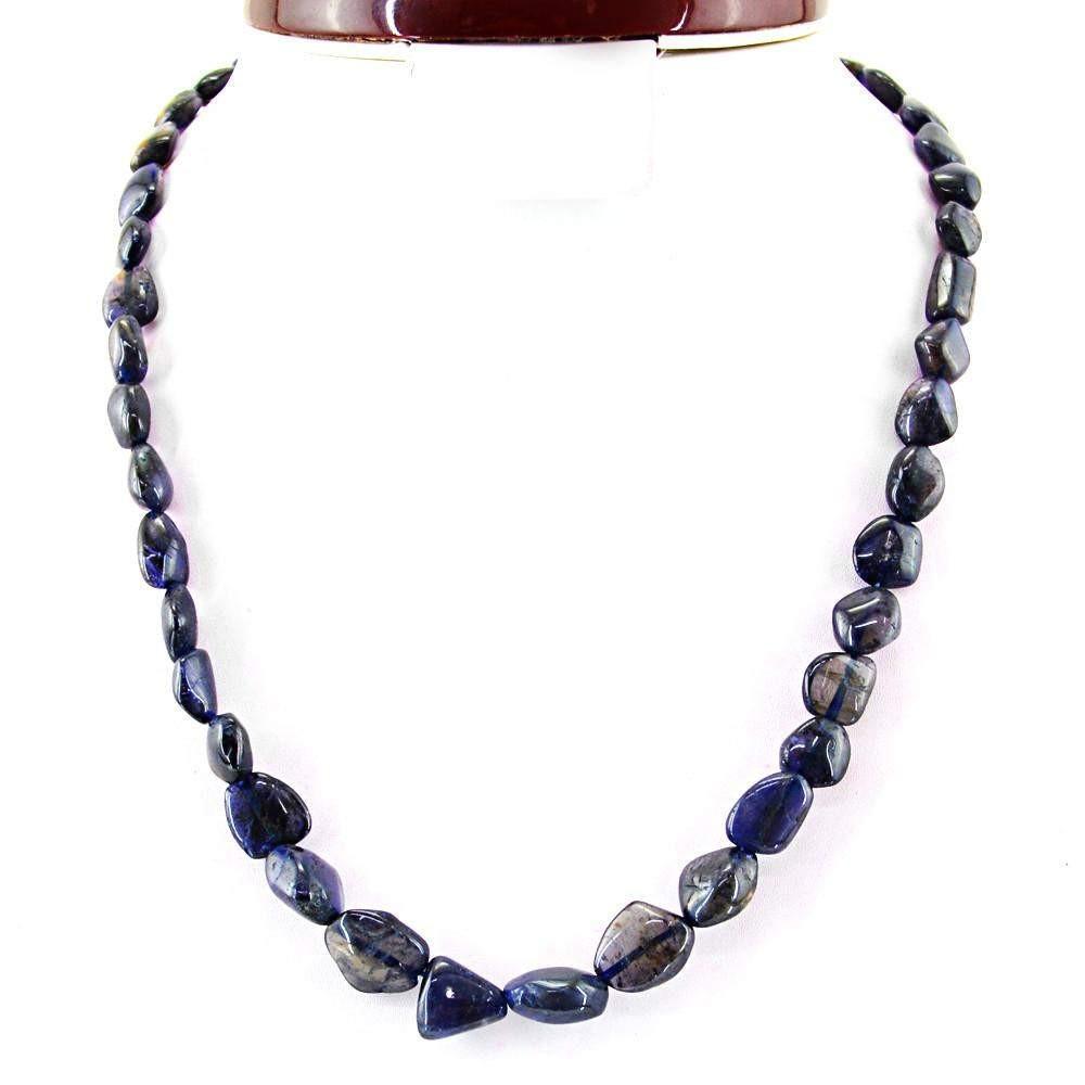 gemsmore:Natural Blue Tanzanite Necklace Untreated Beads