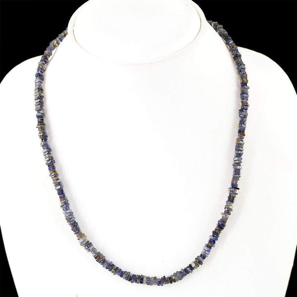 gemsmore:Natural Blue Tanzanite Necklace Untreated Beads