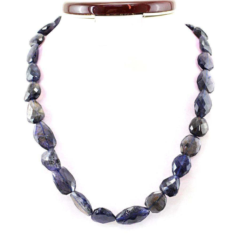 gemsmore:Natural Blue Tanzanite Necklace Untreated Faceted Beads