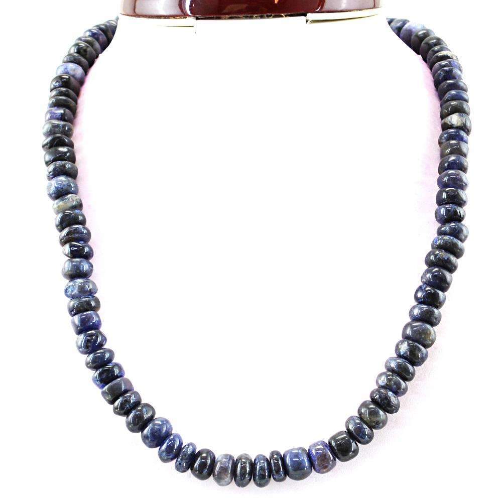 gemsmore:Natural Blue Tanzanite Necklace Untreated Round Shape Beads