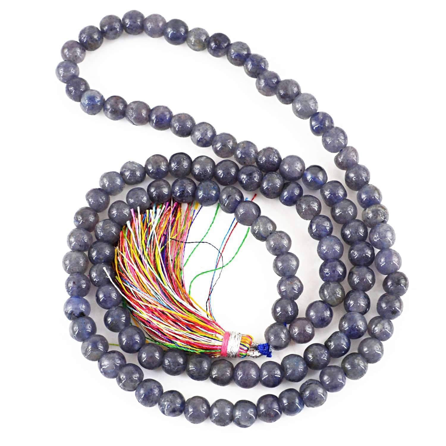 gemsmore:Natural Blue Tanzanite Prayer Mala 108 Round Beads Necklace