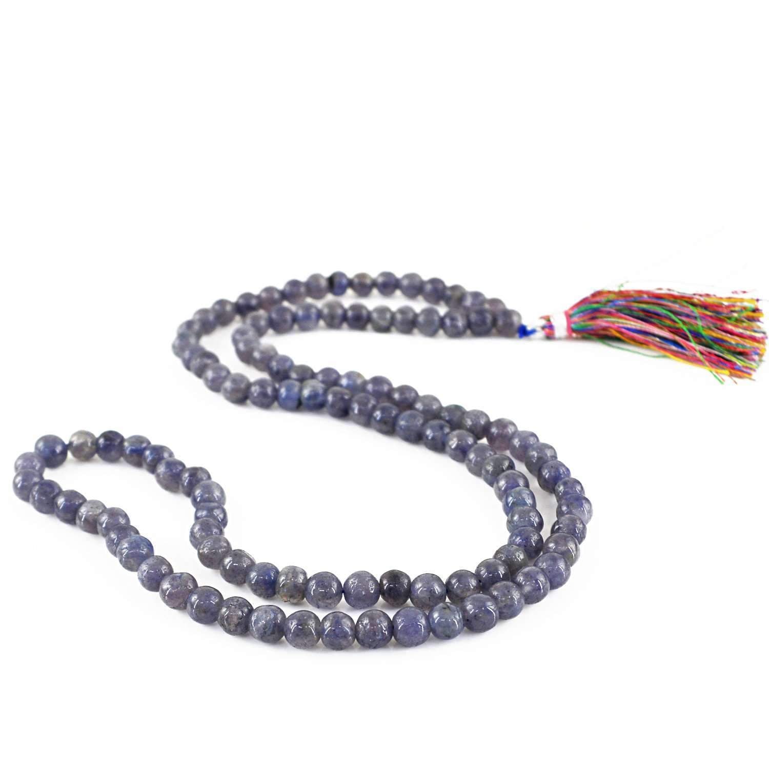 gemsmore:Natural Blue Tanzanite Prayer Mala 108 Round Beads Necklace