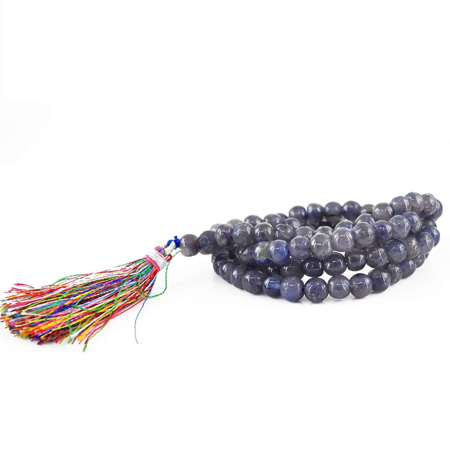 gemsmore:Natural Blue Tanzanite Prayer Mala 108 Round Beads Necklace