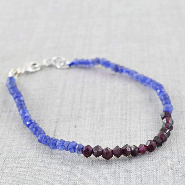 gemsmore:Natural Blue Tanzanite & Red Garnet Bracelet Round Shape Faceted Beads
