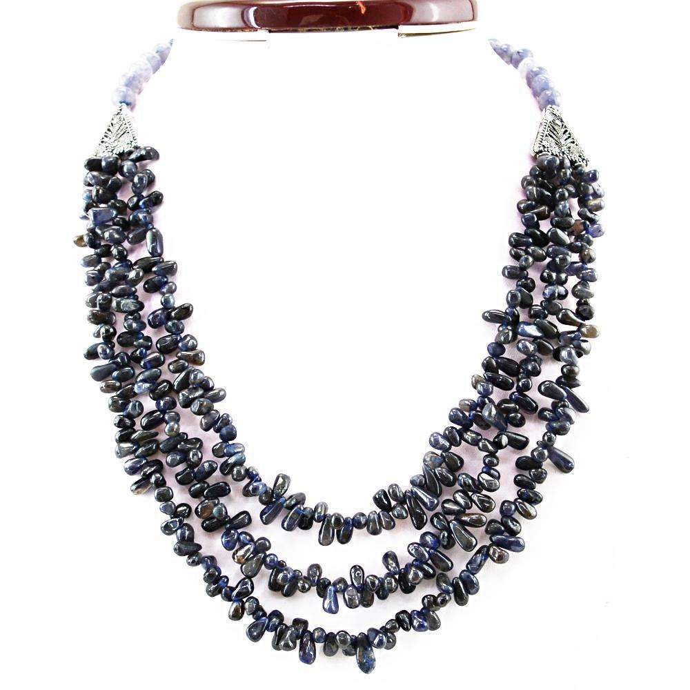 gemsmore:Natural Blue Tanzanite Tear Drop Beads Necklace - 3 Strand