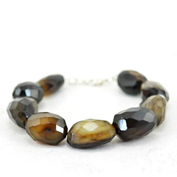 gemsmore:Natural Brown Onyx Bracelet Untreated Faceted Beads