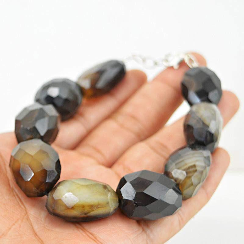 gemsmore:Natural Brown Onyx Bracelet Untreated Faceted Beads