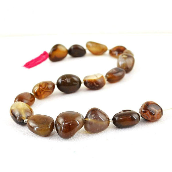gemsmore:Natural Brown Onyx Drilled Beads Hand Made Strand