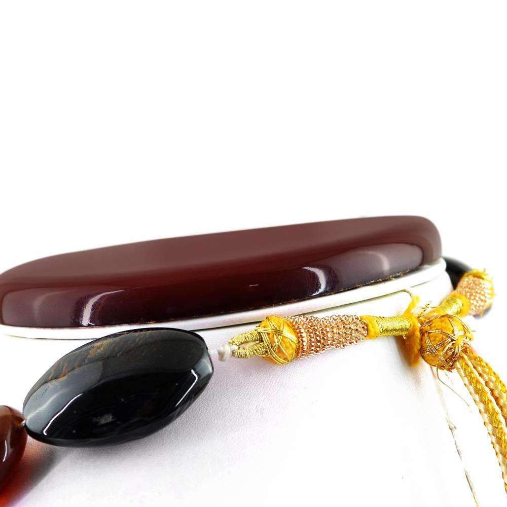 gemsmore:Natural Brown Onyx Necklace Oval Shape Huge Beads