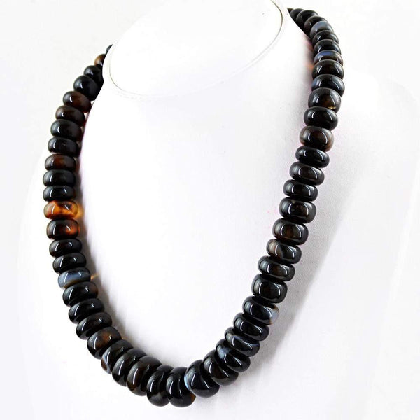 gemsmore:Natural Brown Onyx Necklace Round Shape Beads
