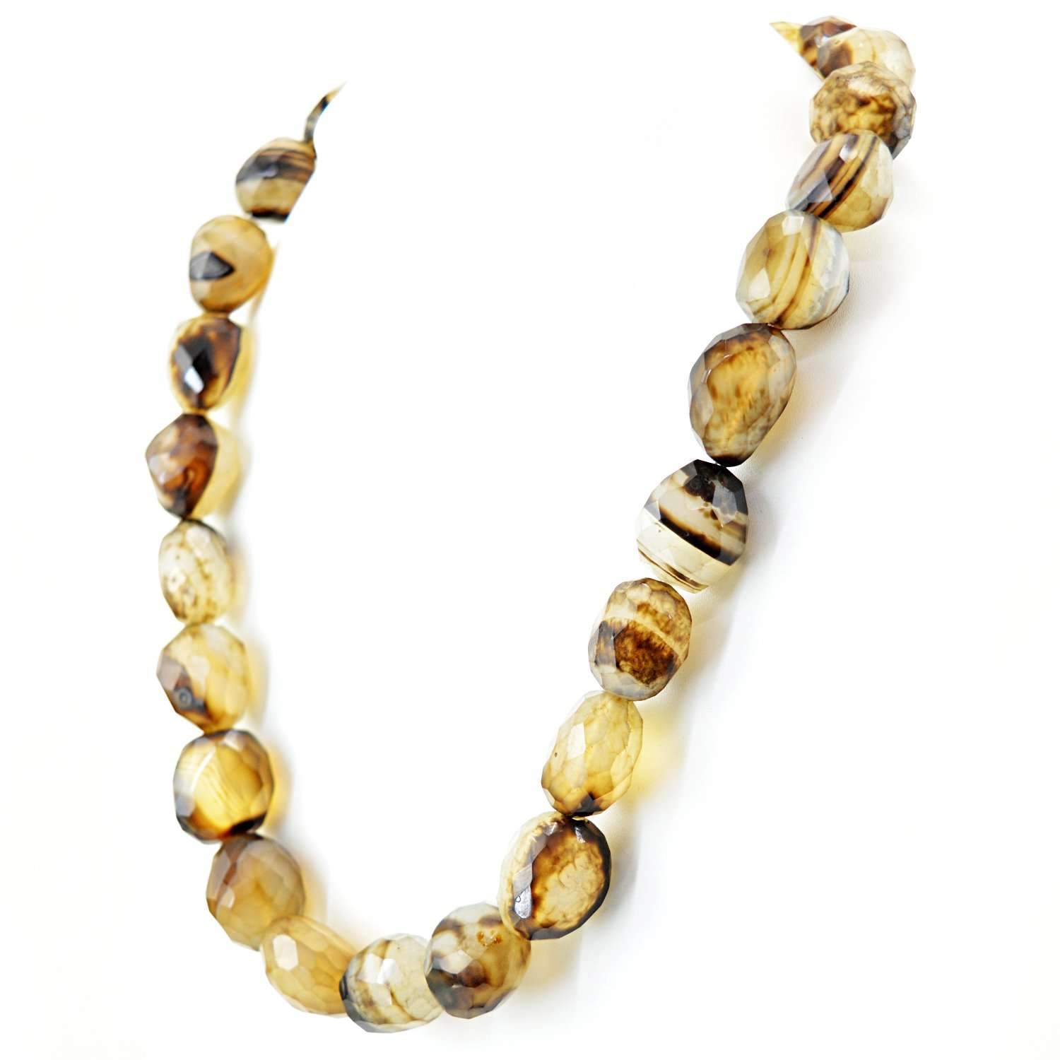 gemsmore:Natural Brown Onyx Necklace Untreated Faceted Beads