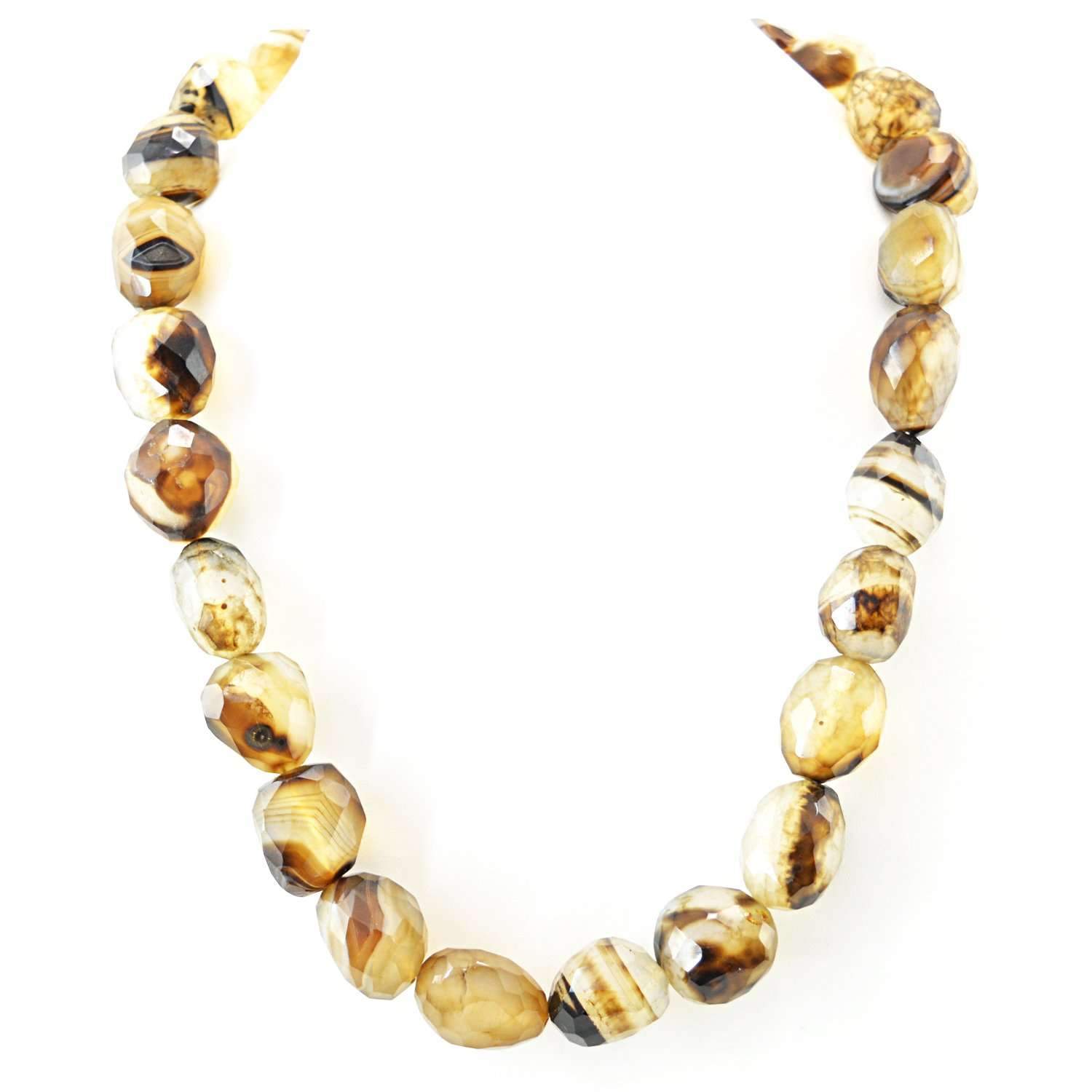 gemsmore:Natural Brown Onyx Necklace Untreated Faceted Beads