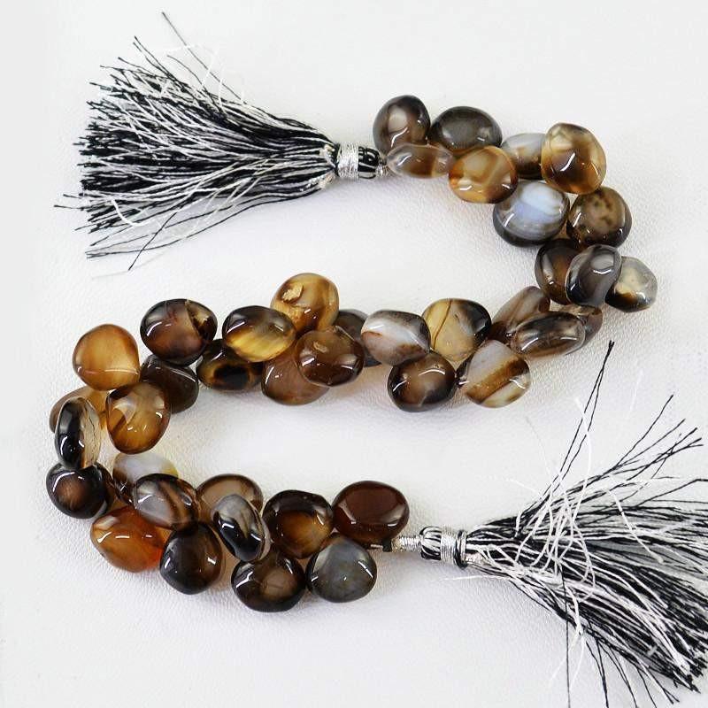 gemsmore:Natural Brown Onyx Tear Drop Drilled Beads Strand