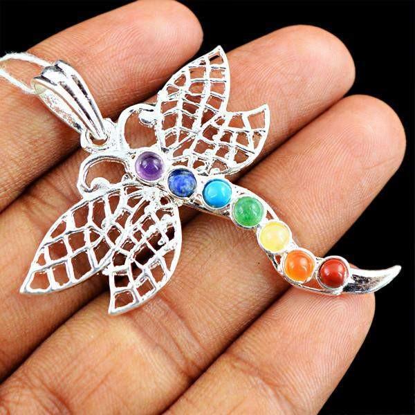gemsmore:Natural Butterfly Seven Chakra Reiki Healing Pendant