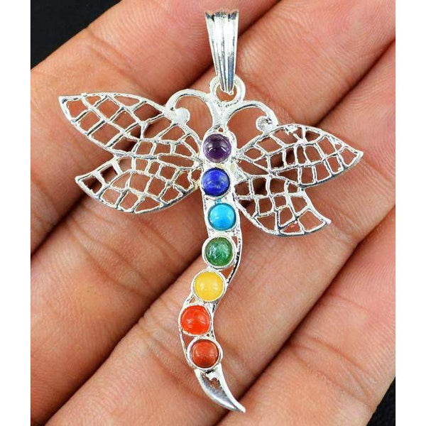 gemsmore:Natural Butterfly Seven Chakra Reiki Healing Pendant