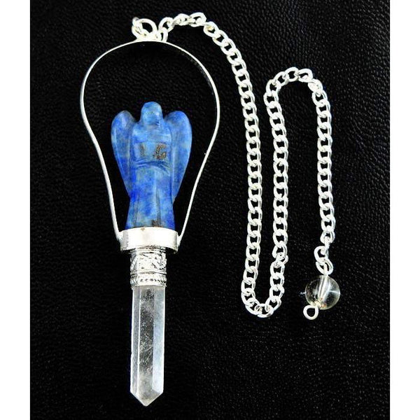 gemsmore:Natural Carved Angel Blue Sodalite Healing Point Pendulum