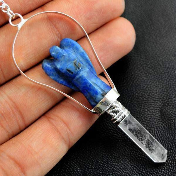 gemsmore:Natural Carved Angel Blue Sodalite Healing Point Pendulum