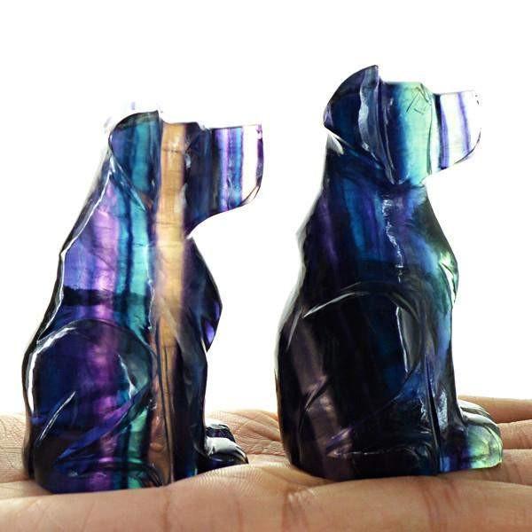 gemsmore:Natural Carved Dog Multi Color Fluorite Gemstone Pair