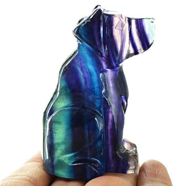 gemsmore:Natural Carved Dog Multi Color Fluorite Gemstone