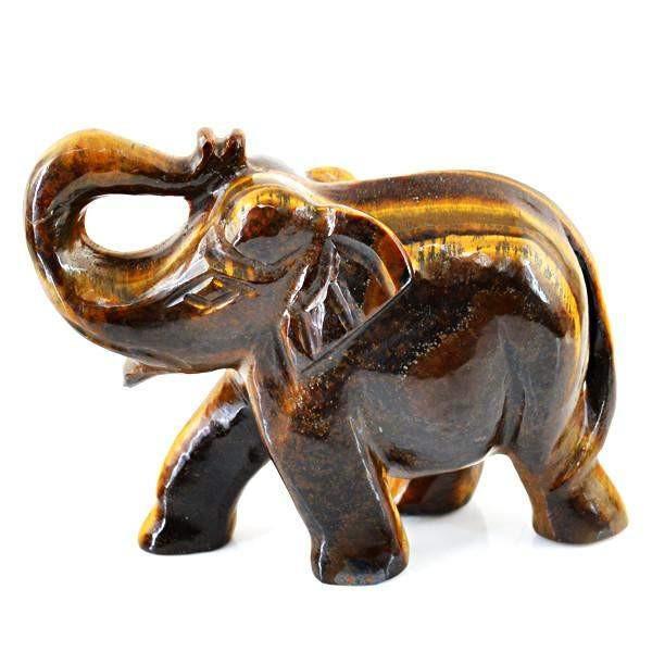 gemsmore:Natural Carved Elephant Golden Tiger Eye Gemstone