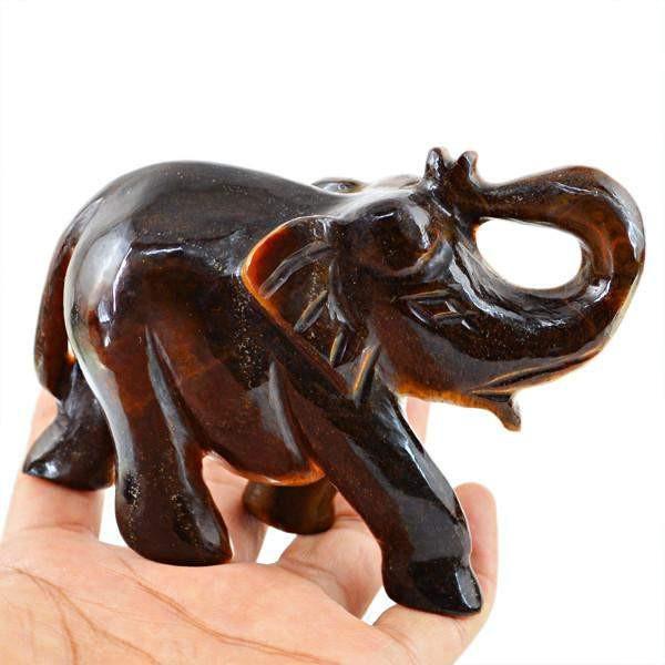 gemsmore:Natural Carved Elephant Golden Tiger Eye Gemstone