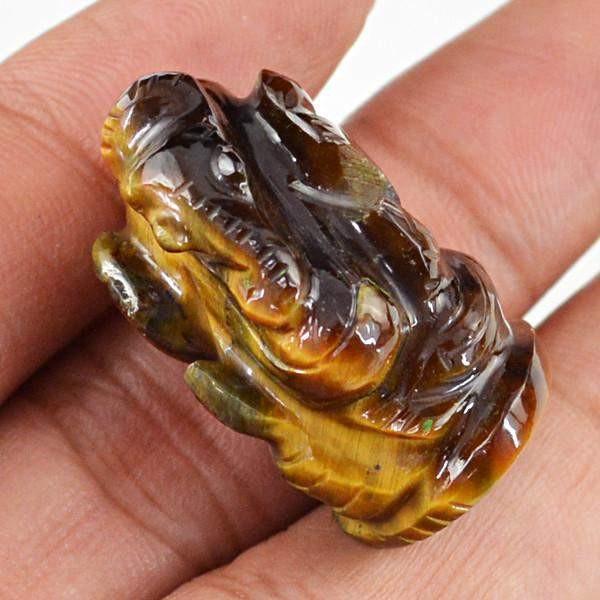 gemsmore:Natural Carved Golden Tiger Eye Ganesha Gemstone