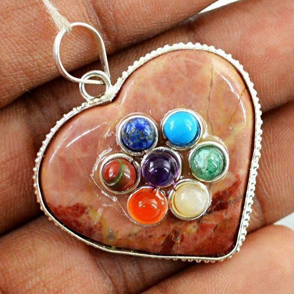 gemsmore:Natural Carved Jasper Seven Chakra Reiki Healing Pendant