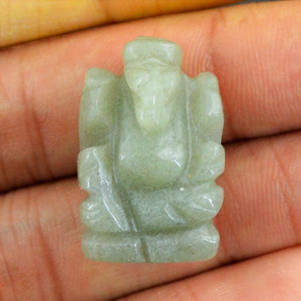 gemsmore:Natural Carved Lord Ganesha Green Aquamarine Gemstone